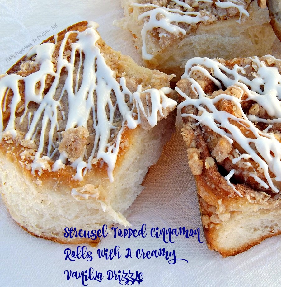 Streusel Topped Cinnamon Rolls With A Creamy Vanilla Drizzle