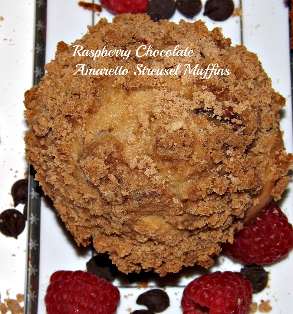 Raspberry Chocolate Amaretto Streusel Muffins