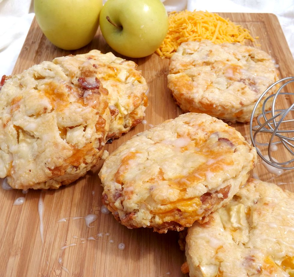 Bacon, Cheddar & Apple Scones With A Maple Drizzle