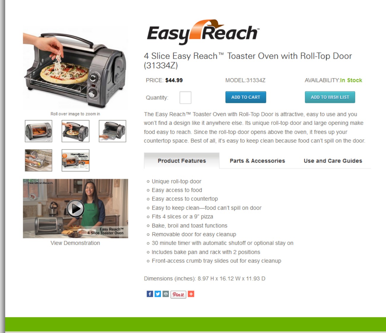 4 Slice Easy Reachâ„¢ Toaster Oven with Roll-Top Door 