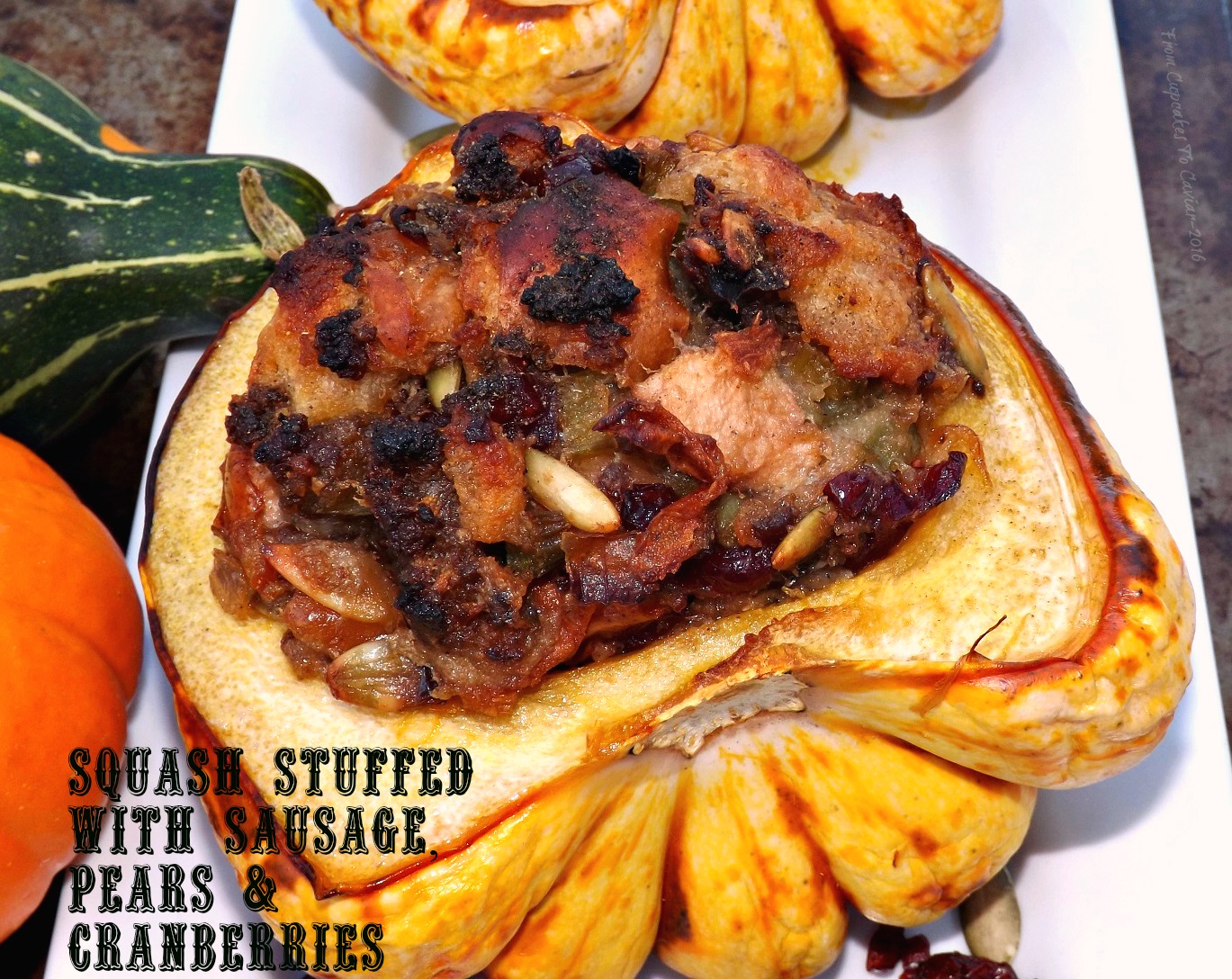 Squash Stuffed With Sausage, Pears And Cranberries